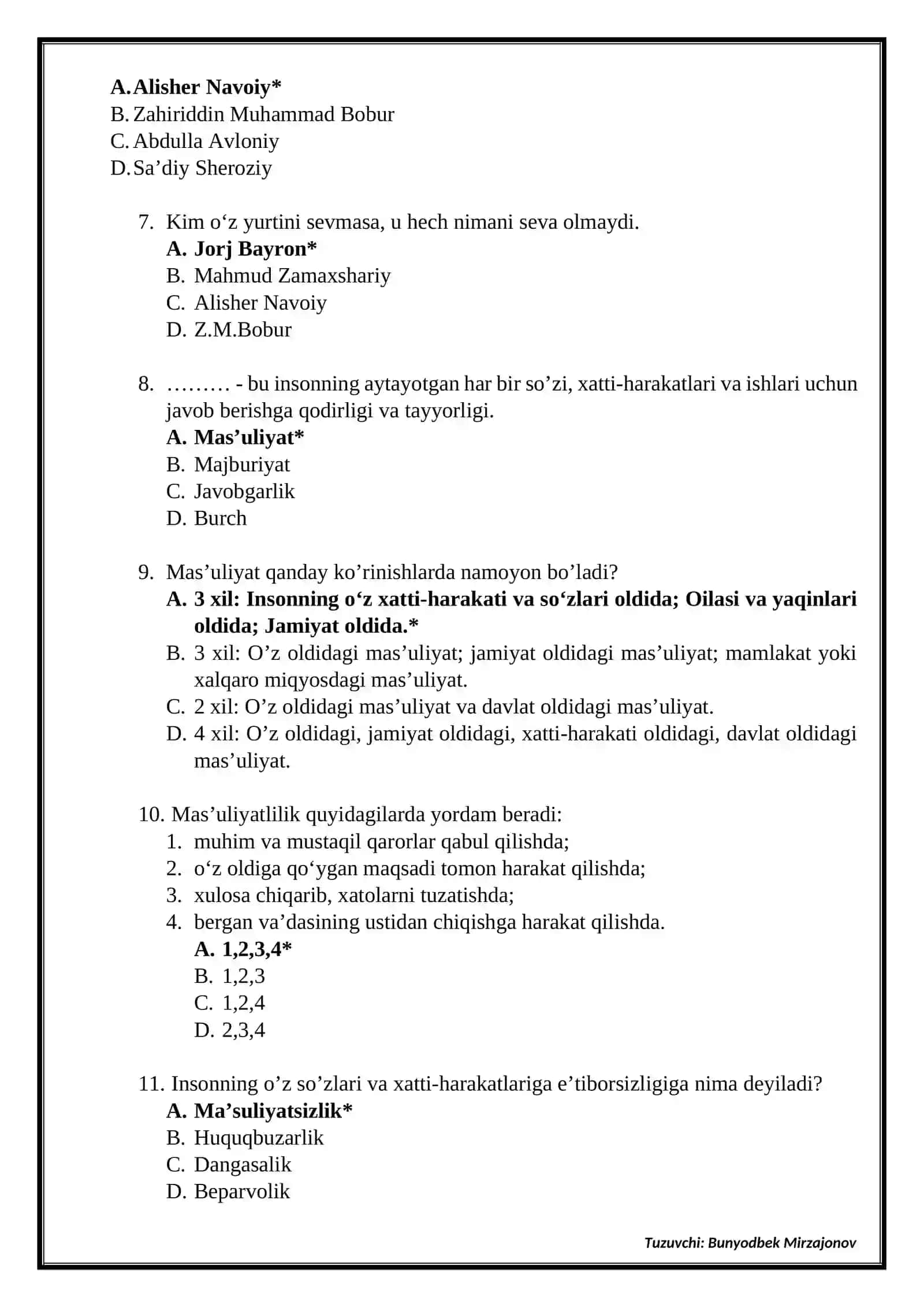 5-SINF TARBIYA FANIDAN TESTLAR 2
