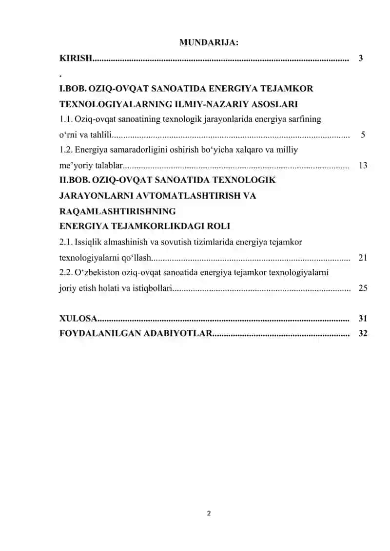 OZIQ OVQAT SANOATIDA ENERGIYA TEJAMKOR TEXNOLOGIYALARDAN FOYDALANISH 2
