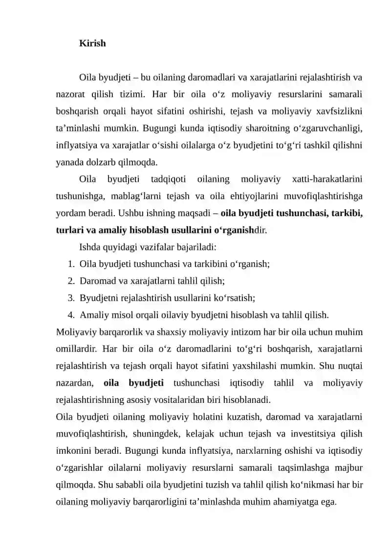 Oila Byudjeti va uning tahlili 2