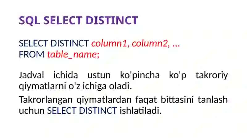 SQL SELECT DISTINCT Operatori 2