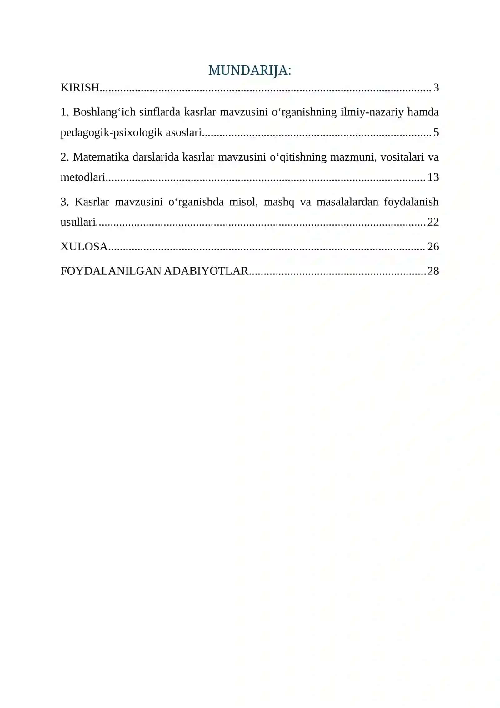BOSHLANG‘ICH SINFLARDA KASRLAR MAVZUSINI O‘RGANISH METODIKASI 2