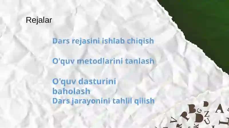 O’quv tajriba maydonida o’tkaziladigan biror mavzuga bir soatlik dars ishlanma yozish 2