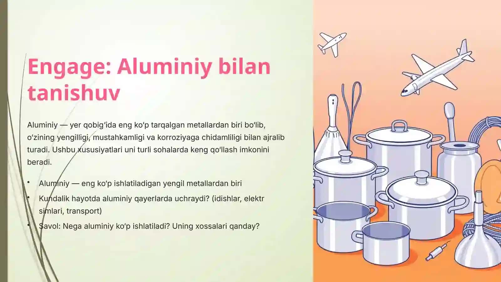 Aluminiy birikmalari va ularning ishlatilishi (9-sinf kimyo, 5E modeli) 2