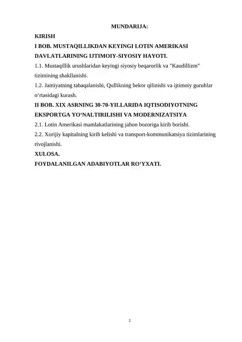 XIX ASRNING 30-70 YILLARIDA LOTIN AMERIKASI DAVLATLARINING IJTIMOIY-IQTISODIY AHVOLI 2