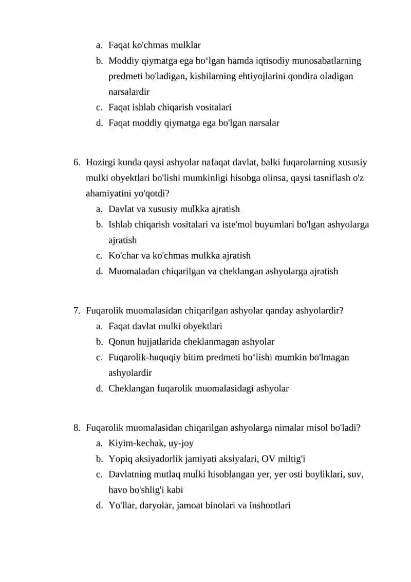 Mulk huquq modulidan oraliq testi 2