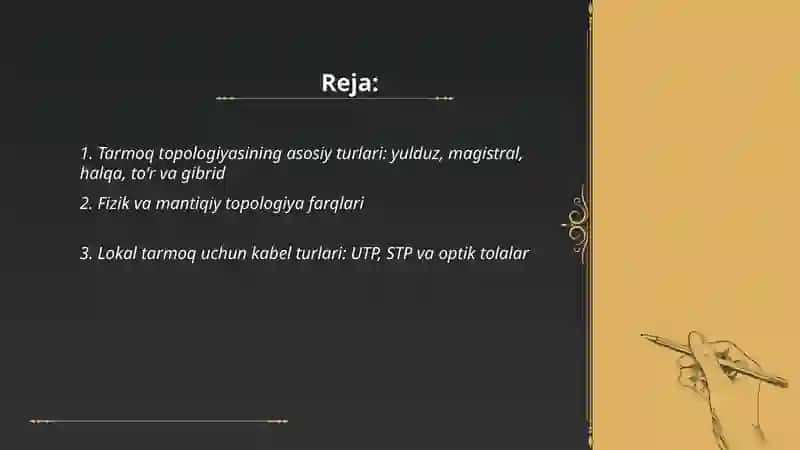 Tarmoq tapologiyasi. Lokal tarmoq orqali axborotlar almashish 2