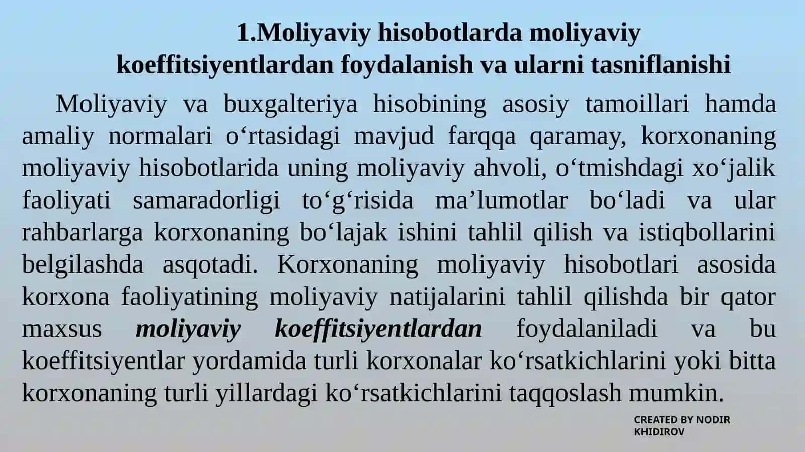 Moliyaviy hisobotlarda moliyaviy koeffitsiyentlardan foydalanish 2