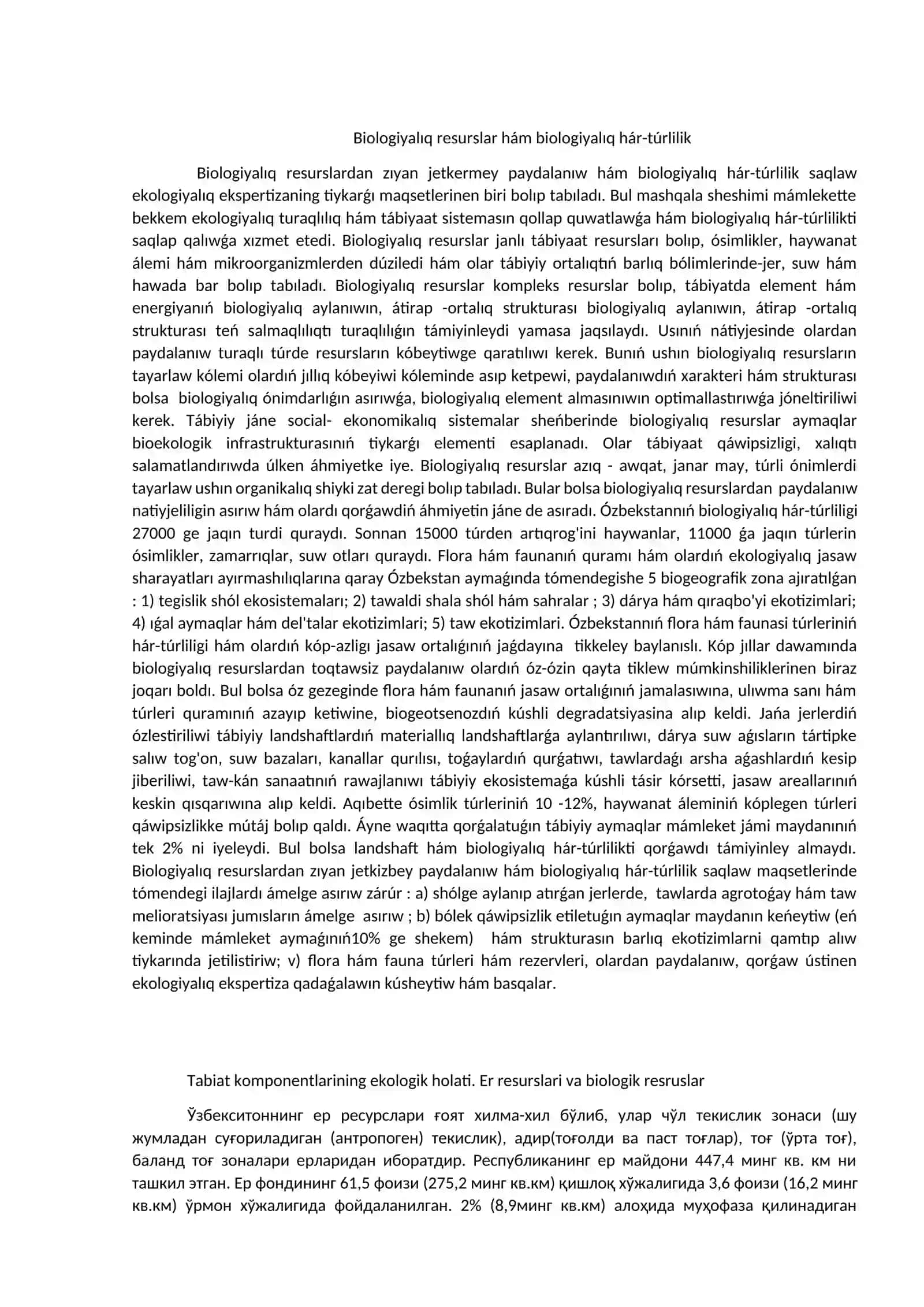 Tabiat komponentleriniń ekologiyalıq jaǵdayı 2