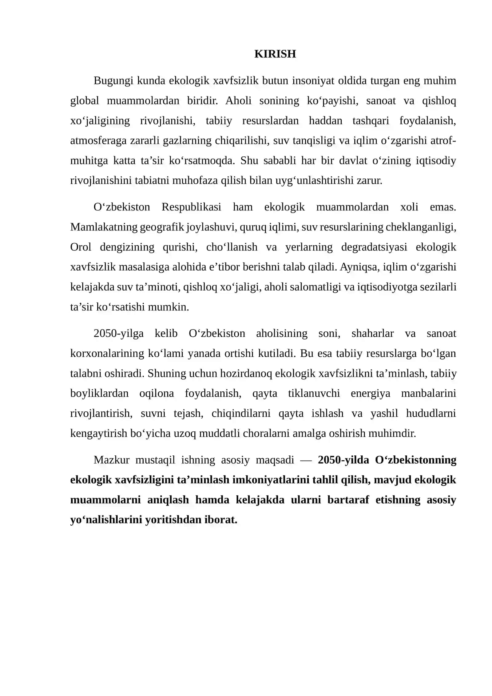 2050-YILDA O‘ZBEKISTONNING EKOLOGIK XAVFSIZLIGI 2