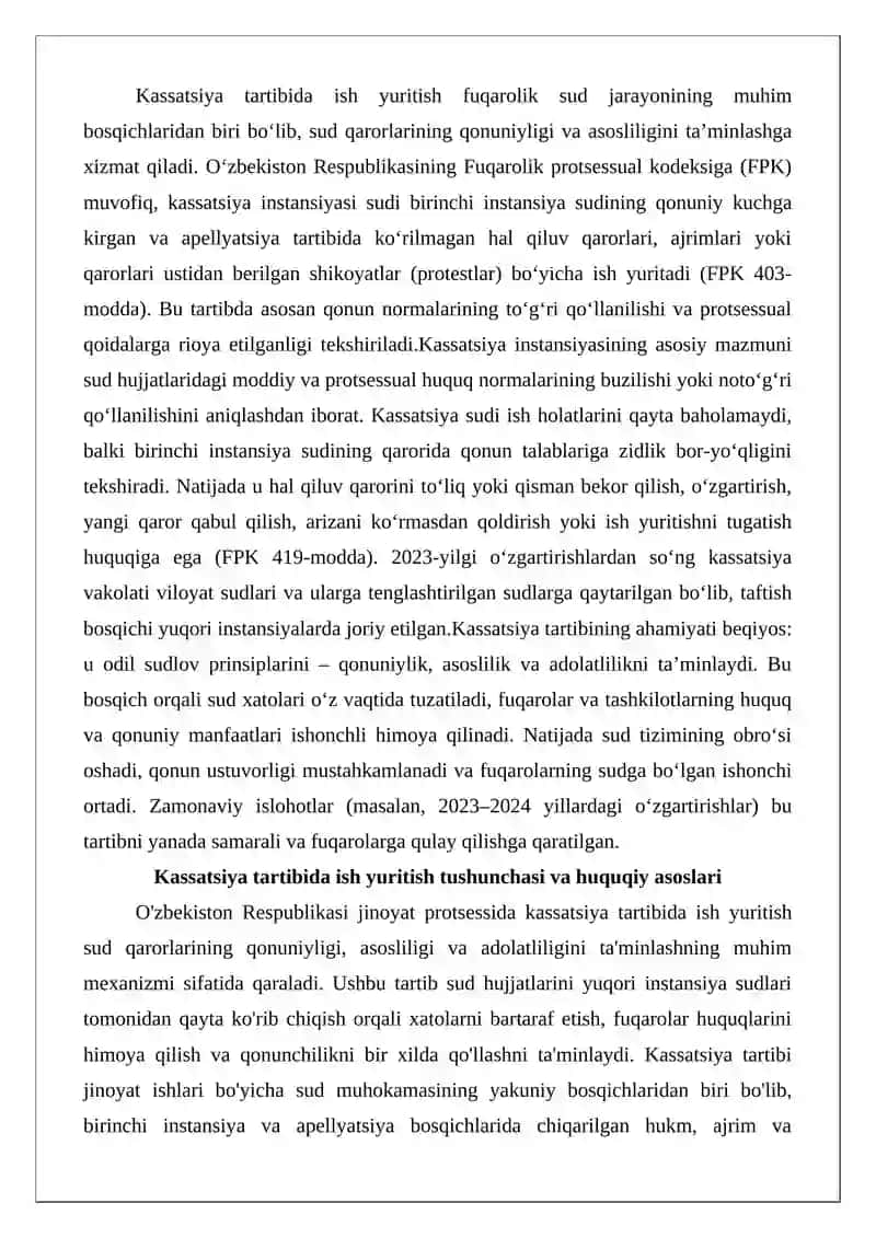 Kassatsiya tartibida ish yuritish mazmuni va ahamiyati 2