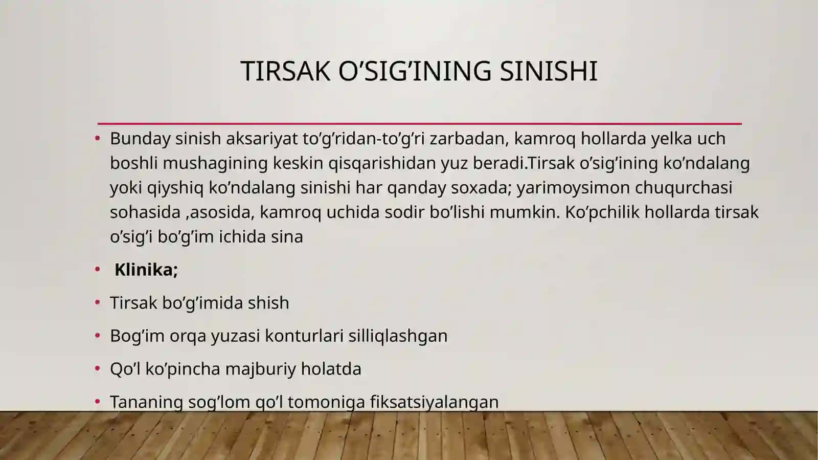 tirsak bo’g’imi jarohatlari, bilak sinishi, sinib chiqishlari va kaft suyaklari jarohatlari 2