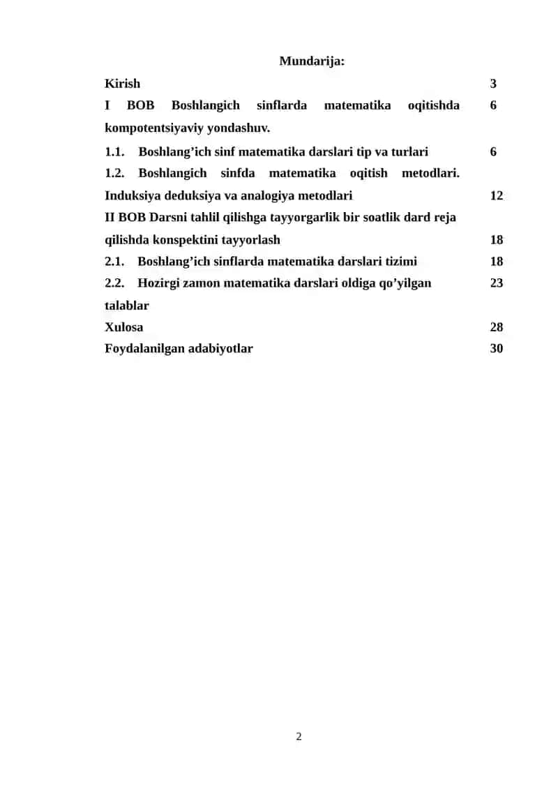 Boshlang'ich sinf matematikasi 2