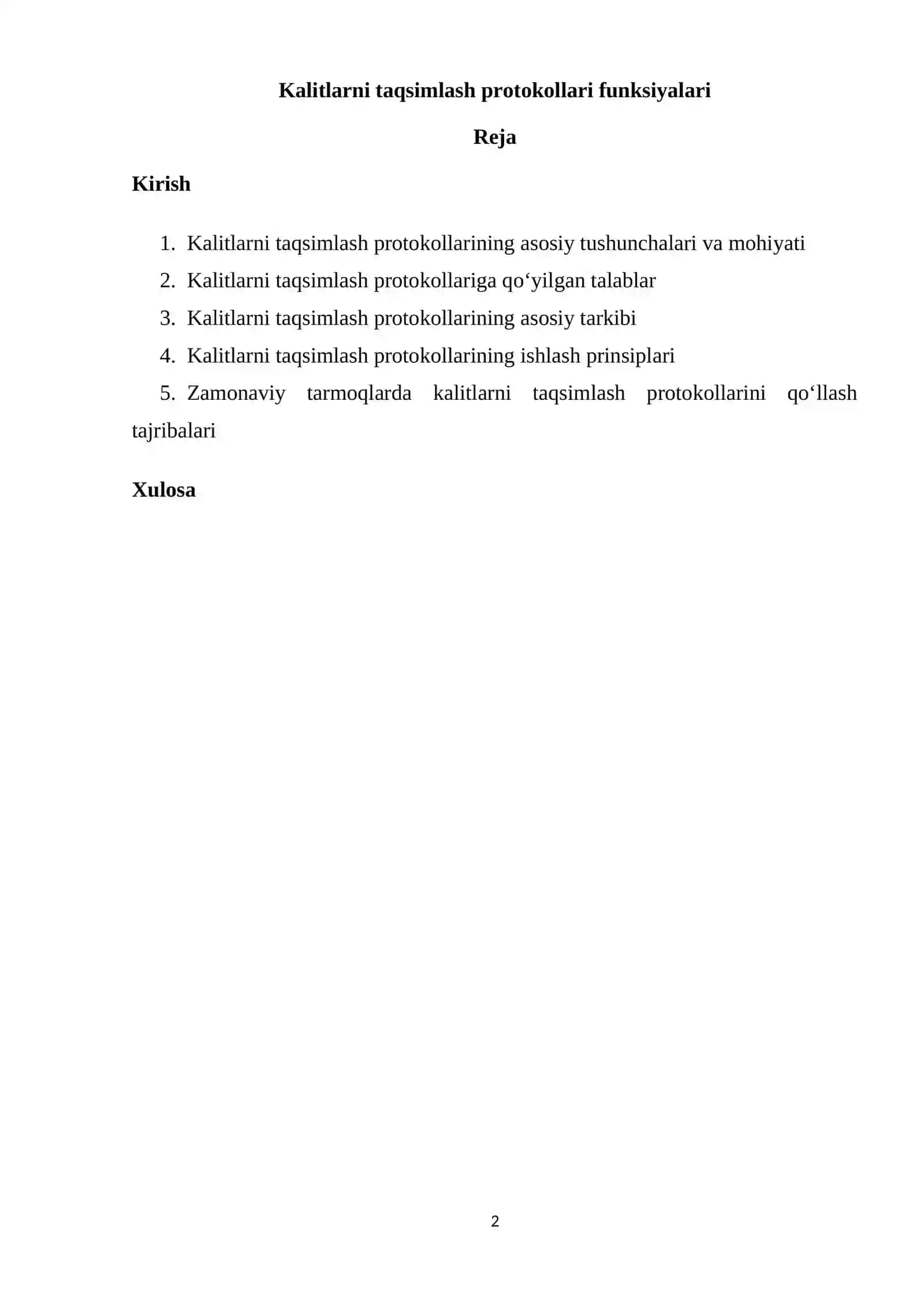 Kalitlarni taqsimlash protokollari funksiyalari 2