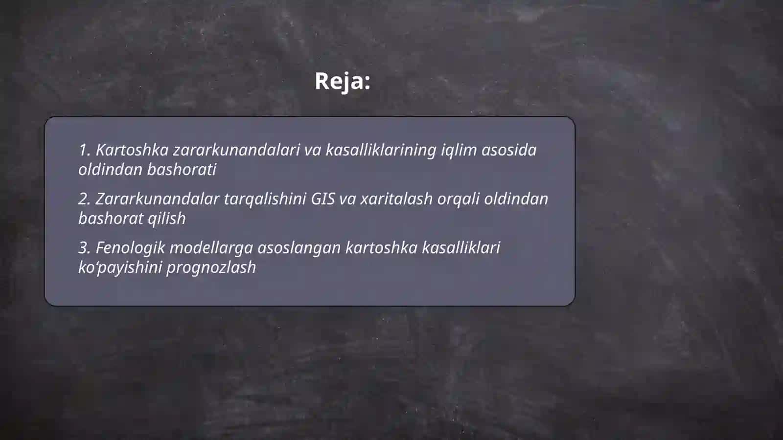Kartoshka zararkunandalar va kasalliklarini tarqalishi va ko`pyishini oldindan basharot qilish 2
