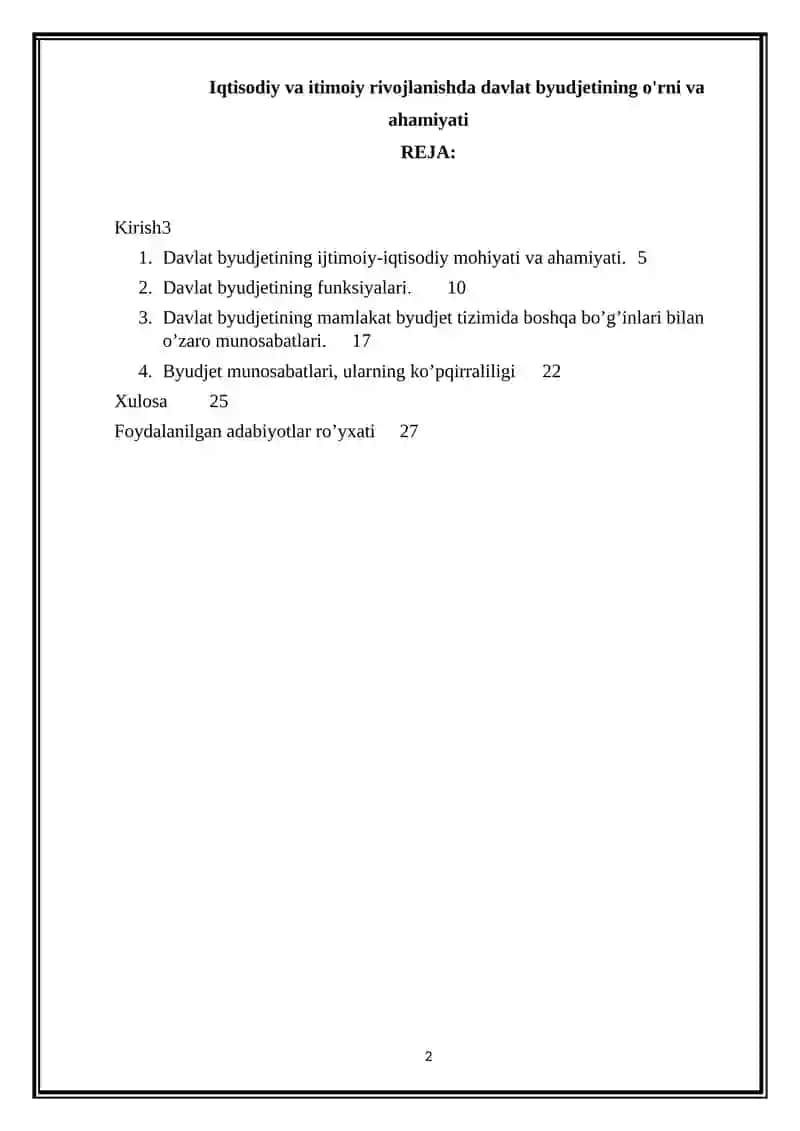 Iqtisodiy va itimoiy rivojlanishda davlat byudjetining o'rni va ahamiyati 2