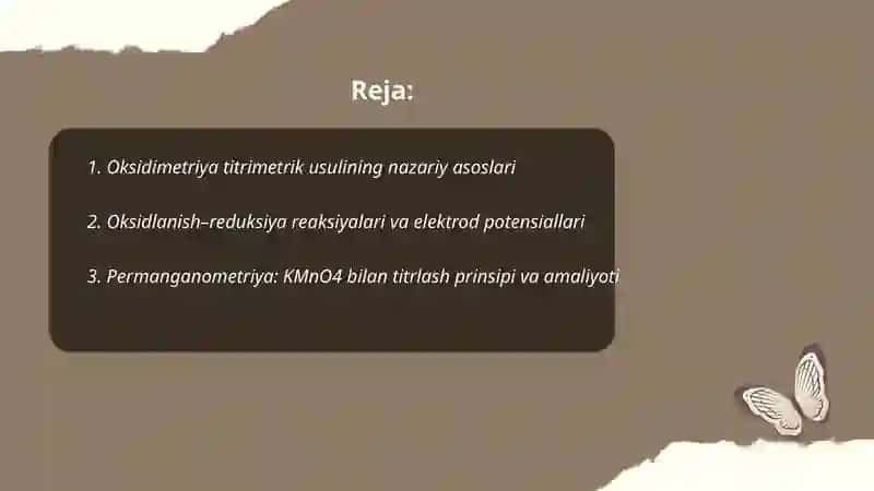 Oksidimetriya usulini titrimetrik tahlili 2