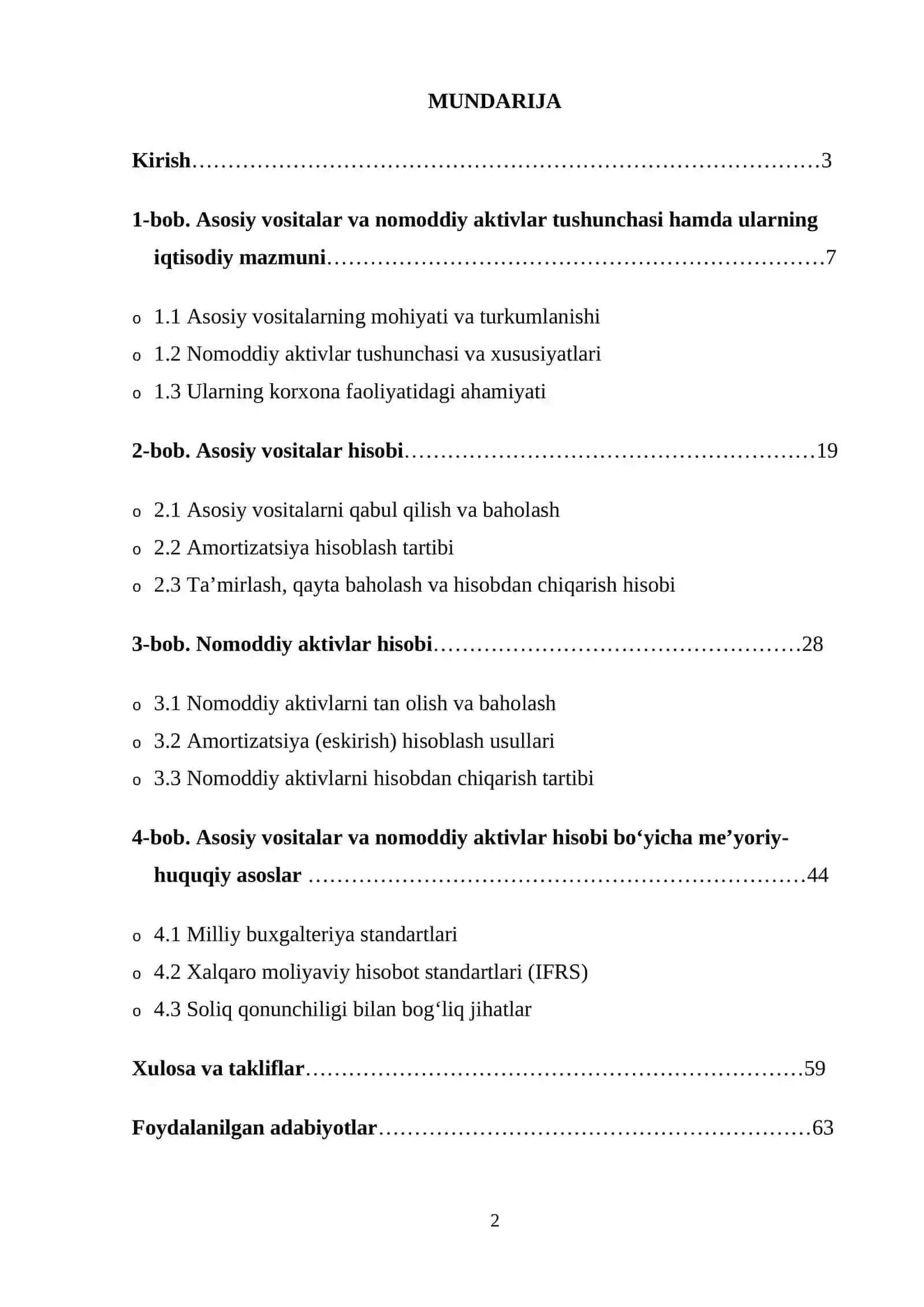"Asosiy vositalar va nomoddiy aktivlar hisobi" 2