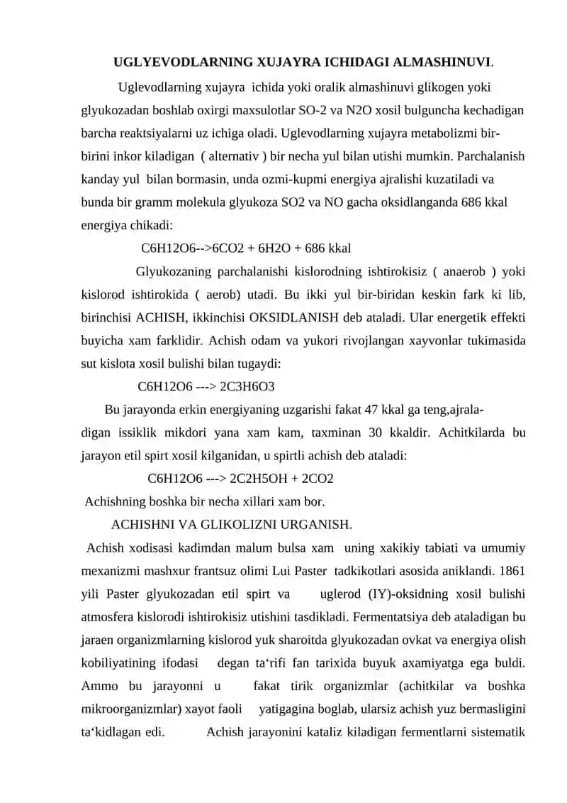 Uglevodlarning xujayra ichidagi almashinuvi 2