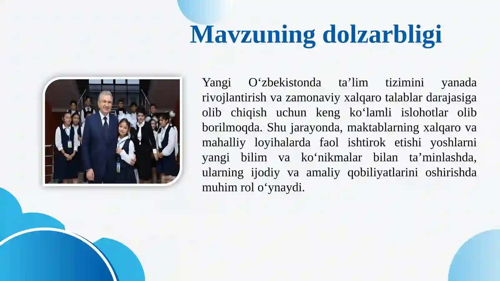 Maktabning xalqaro va mahalliy loyihalardagi ishtirokini ta’minlash 2