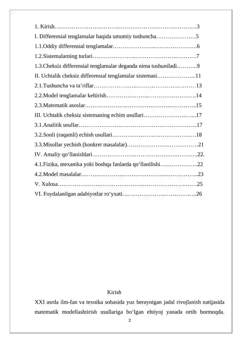 Uchtalik cheksiz differensial tenglamalar sistemasi 2
