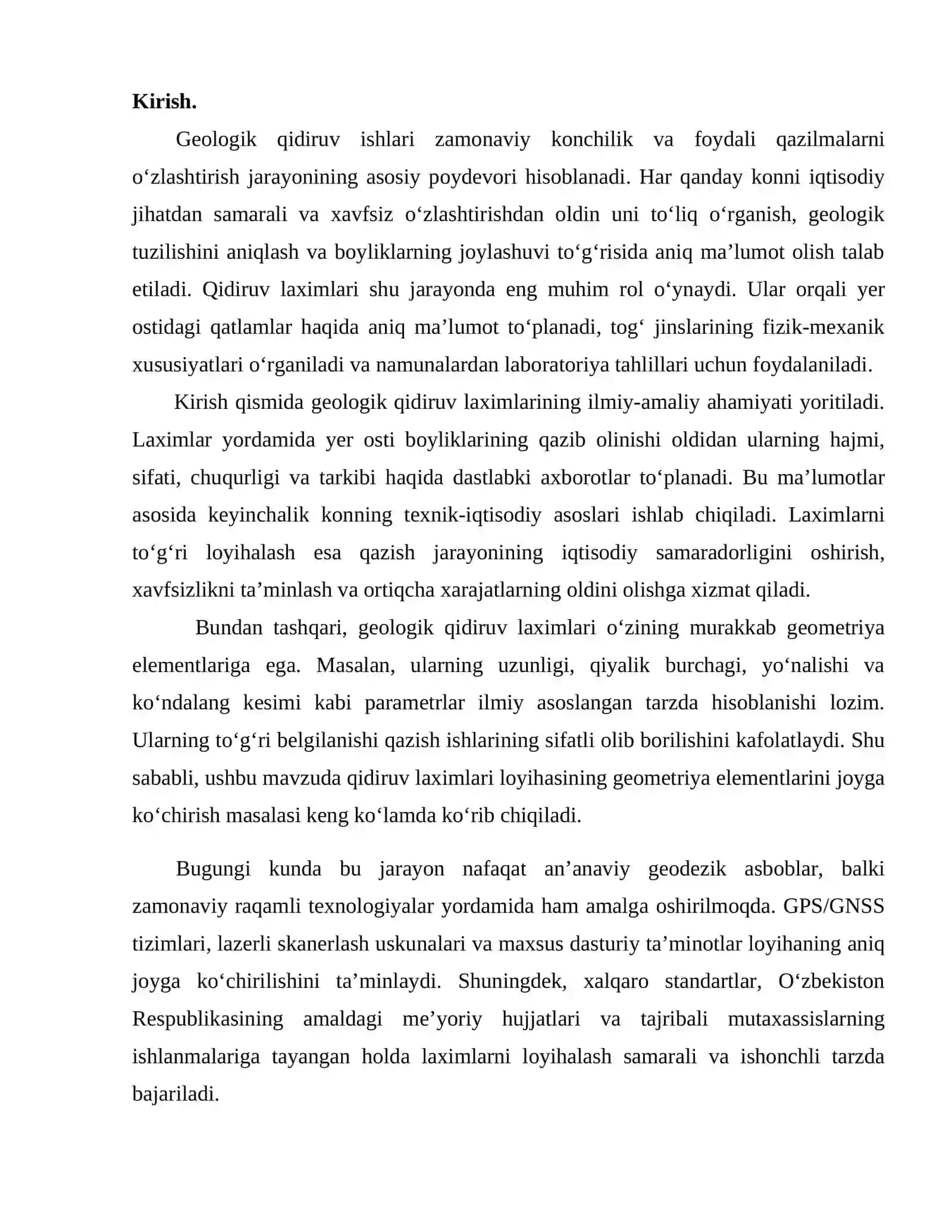Geologik qidiruv laximlari loyihasining geometrrik elementlarini joy (tabiy sharoit)ga ko'chirish 2