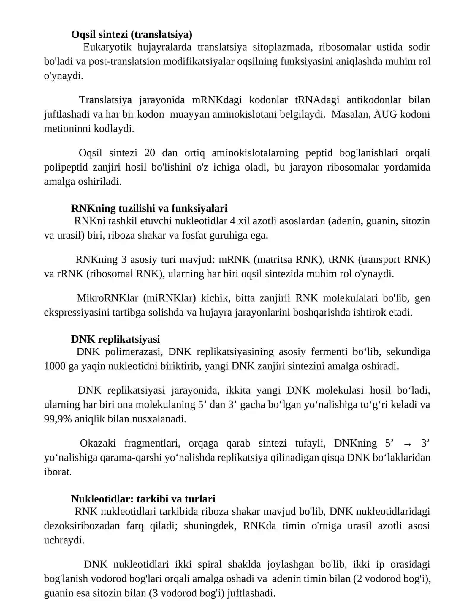 Nuklien kislotalar tuzilishi va funksiyalari 2
