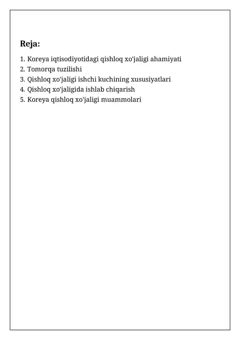 Koreya iqtisodiyotidagi qishloq xo'jaligi ahamiyati 2