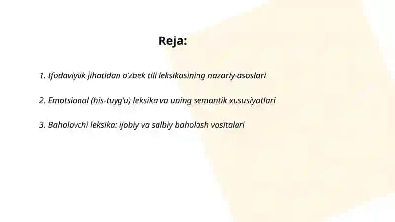 Ifodaviylik jihatdan o'zbek tili leksikasi 2