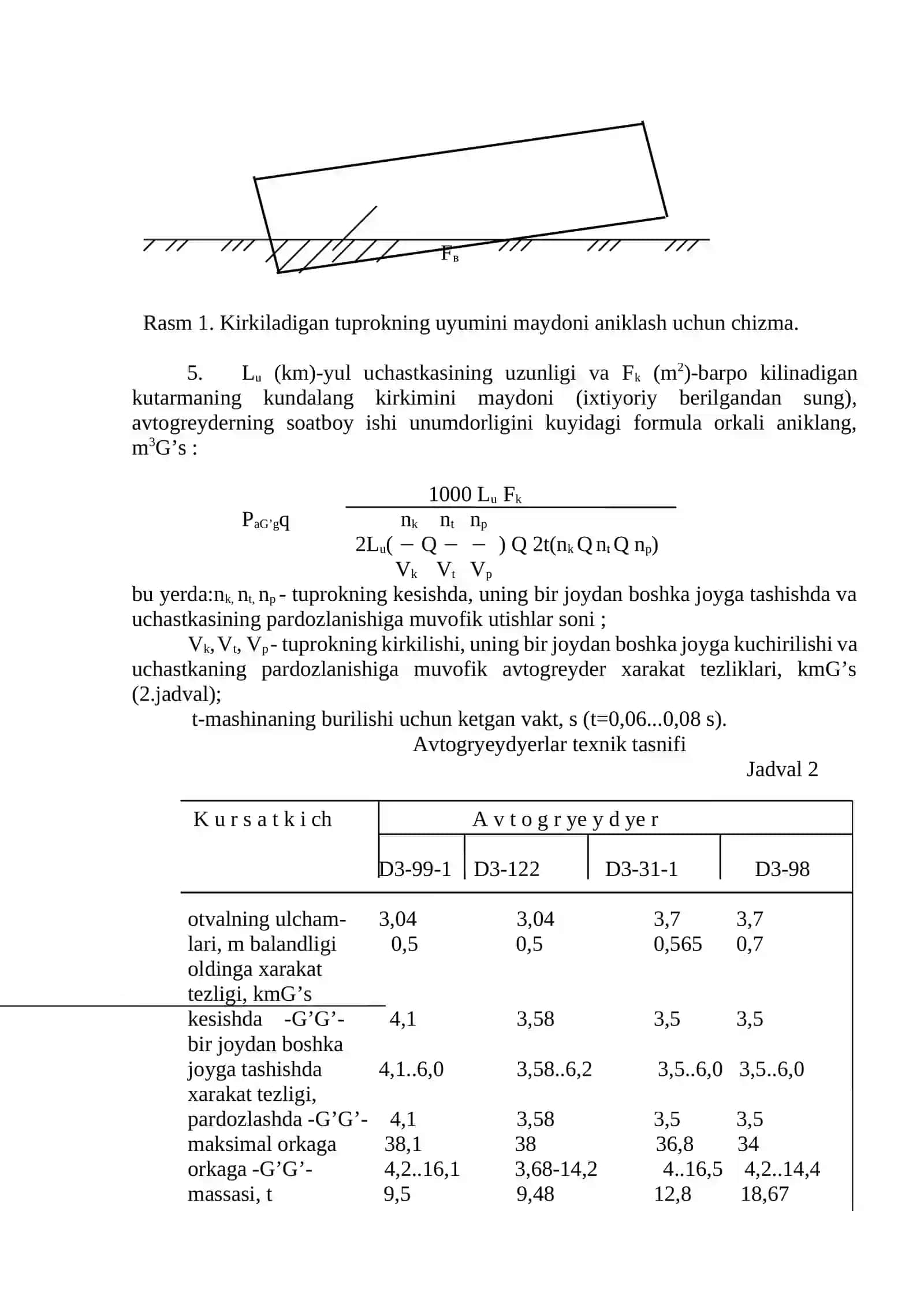 AVTOGREYDERLAR ISH JARAENINI VA UNUMDORLIGINI XISOBLASH 2