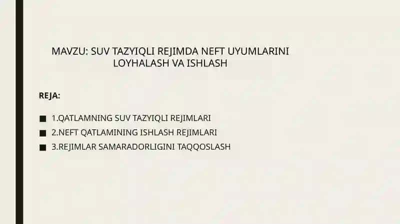 SUV TAZYIQLI REJIMDA NEFT UYUMLARINI LOYHALASH VA ISHLASH 2