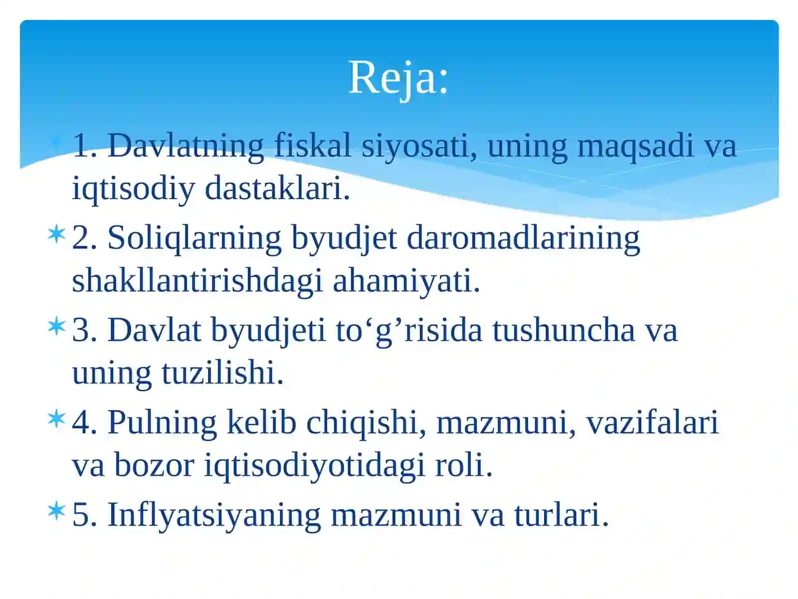 Fiskal hisoblar va ularning tahlili. Pul va inflyatsiya 2