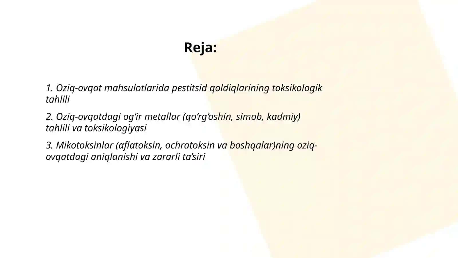 Oziq-ovqat mahsulotlarini toksikologik tahlili 2