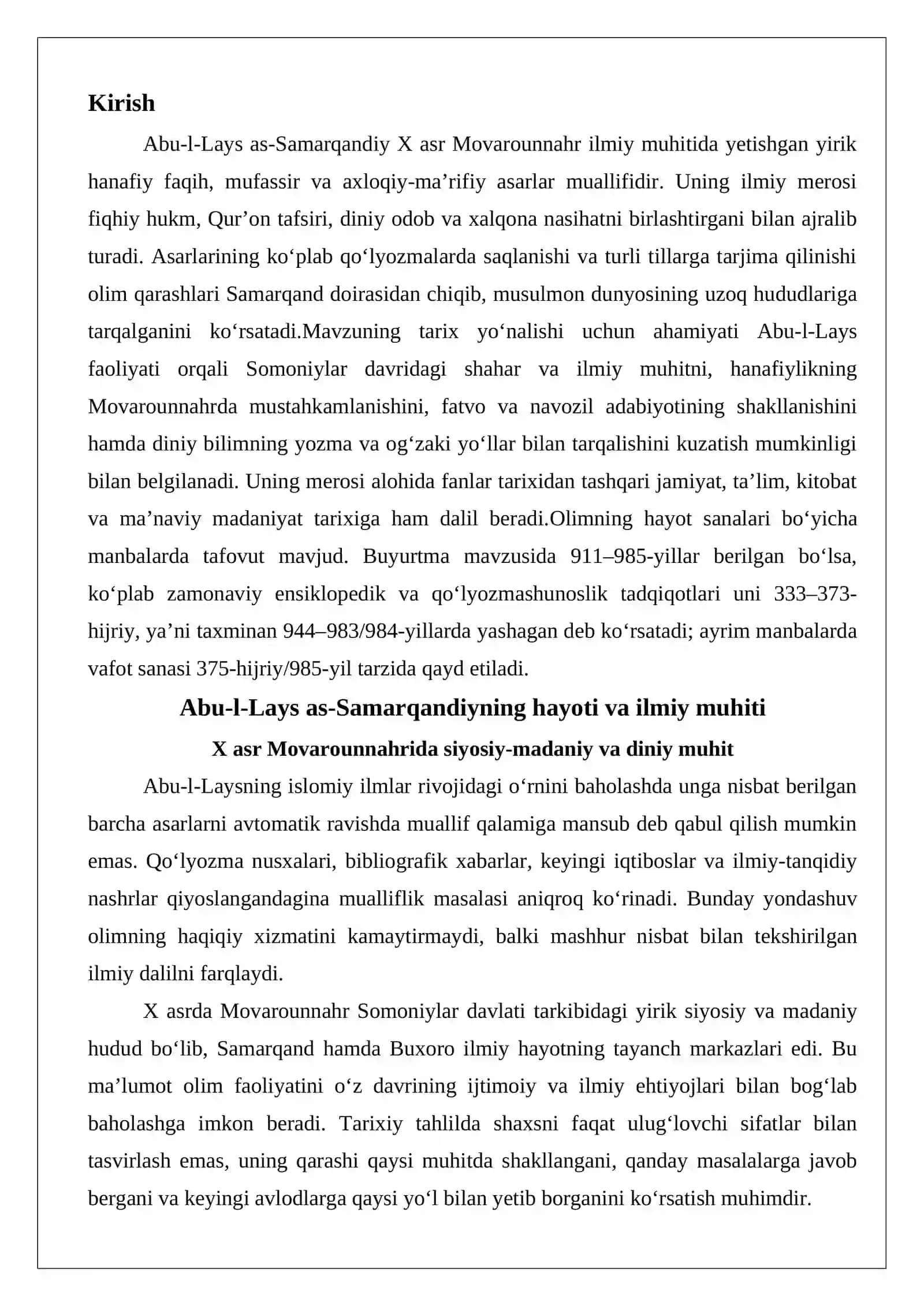 Islomiy ilmlar rivojida Abu-l-Lays as-Samarqandiy (911–985)ning o‘rni 2