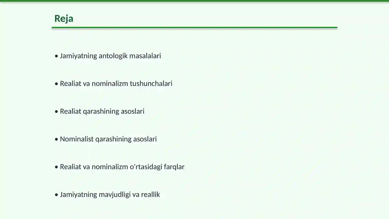 Jamiyat falsafasining asosiy antologik masalalaridan biri bo´lgan jamiyatning mavjudligi haqidagi realiat va nominalist qarashlarni tushuntiring 2