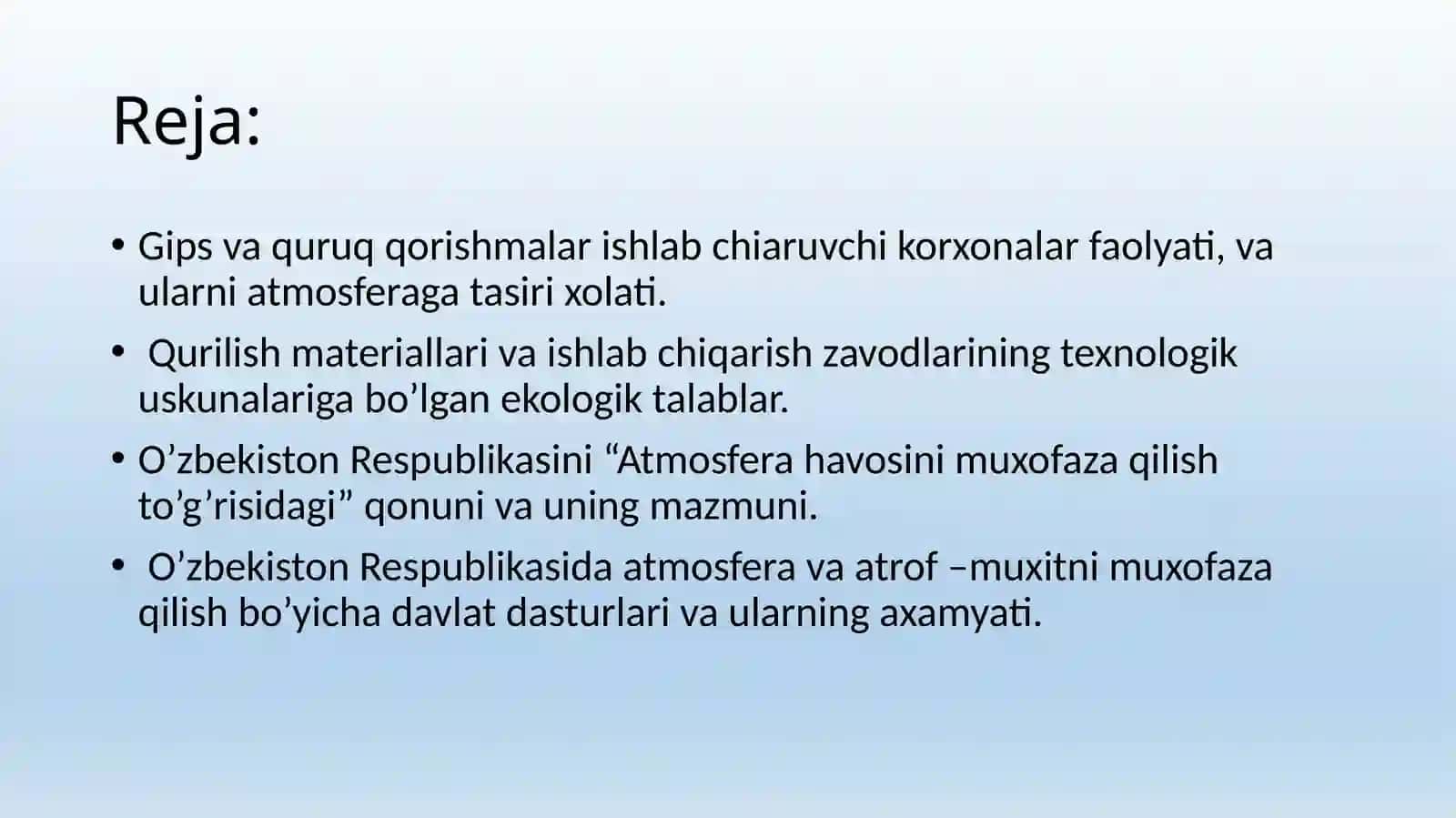 Atmosferani sanoat korxonalarining gaz-chang chiqindilaridan muhofaza qilishning tashkiliy, texnik,texnologik, saniat-gigiyenik chora-tadbirlari 2