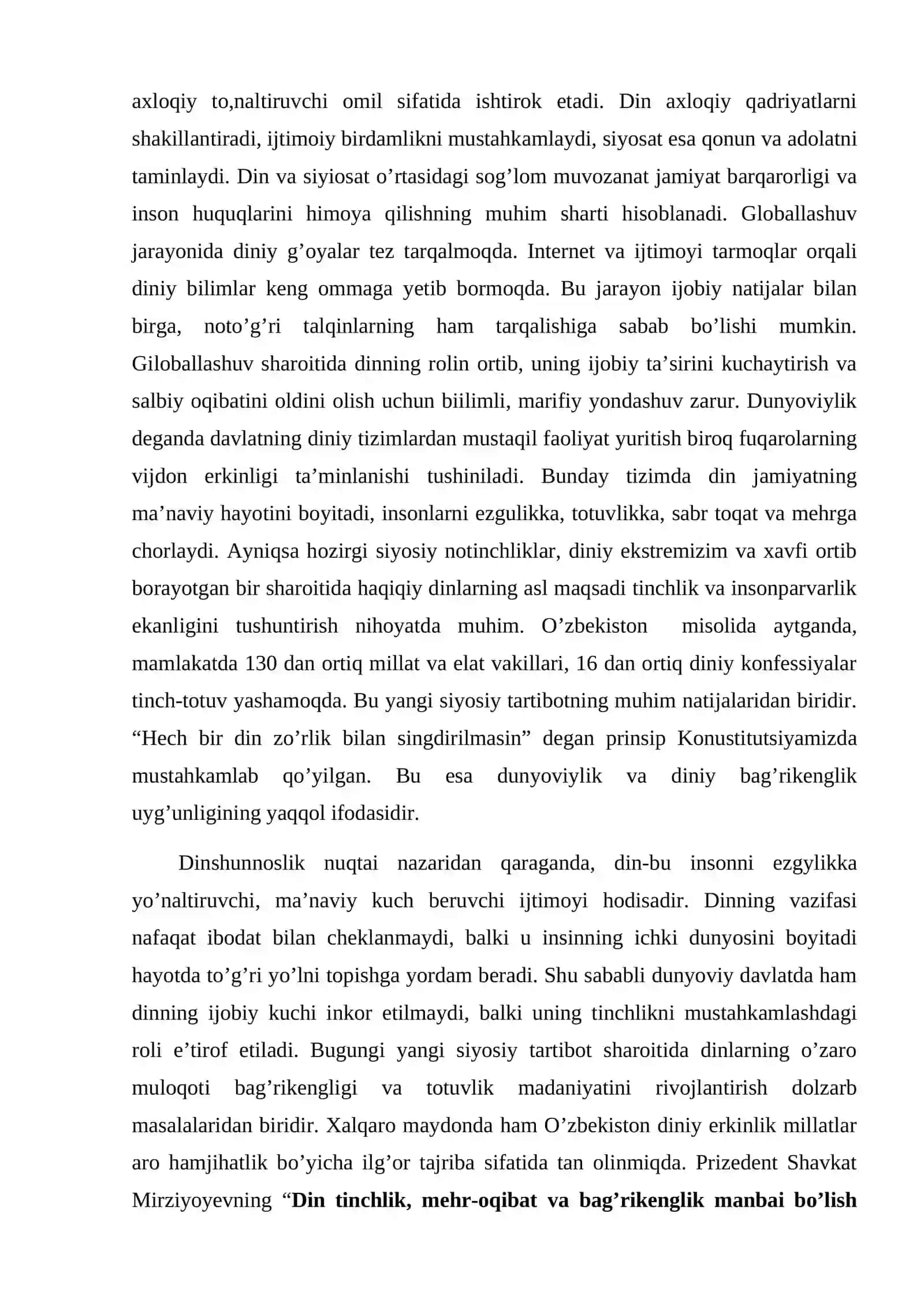 “Dunyoviy yangi siyosiytartibot sharoitidadinlarning o’rni” 2