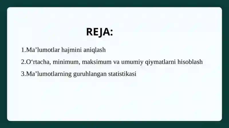 SQLtiliyordamida ma’lumotlarni tavsiflash 2