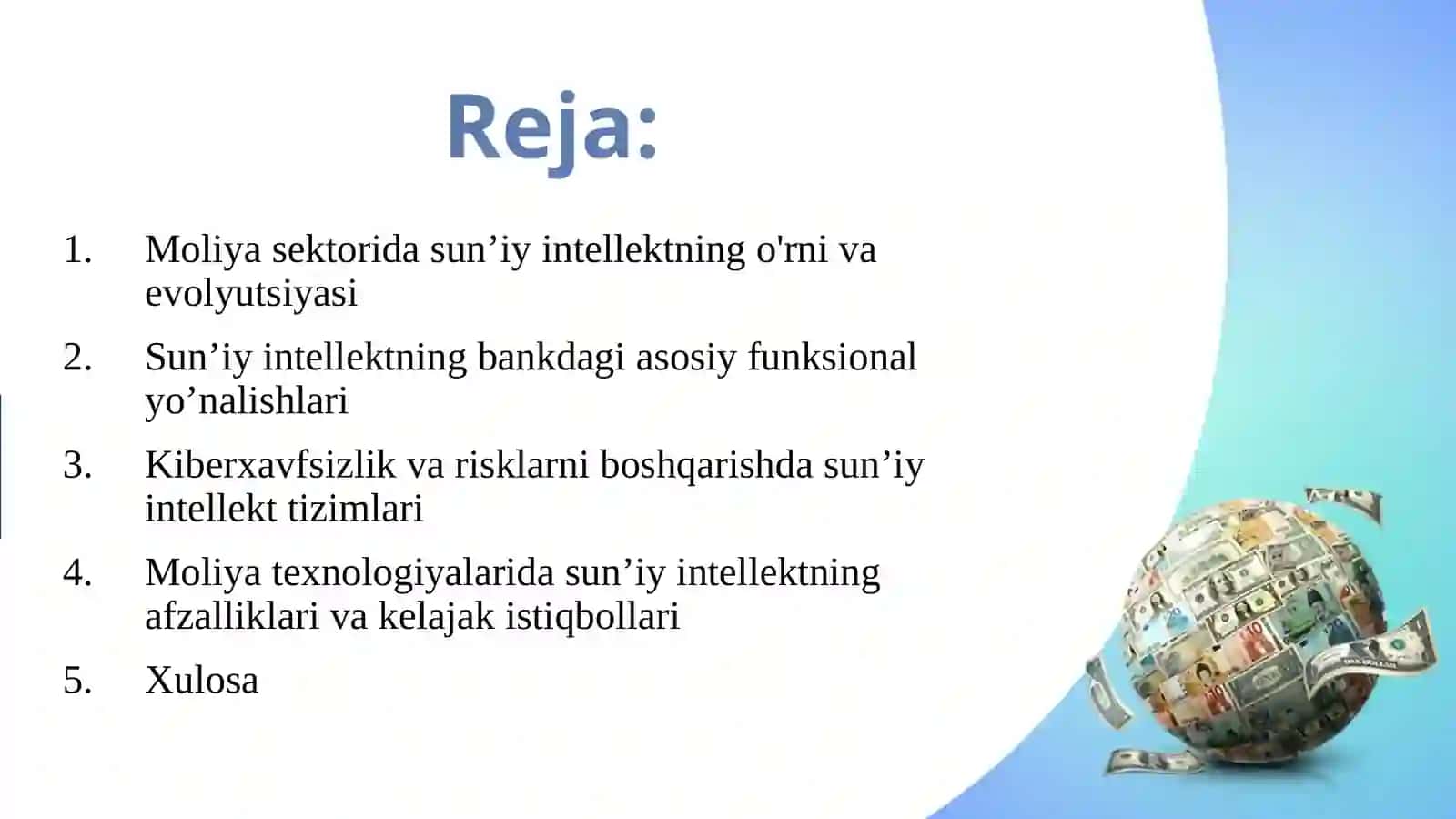 Sun’iy intellektning bank va moliya xizmatlarida qo’llanilishi 2
