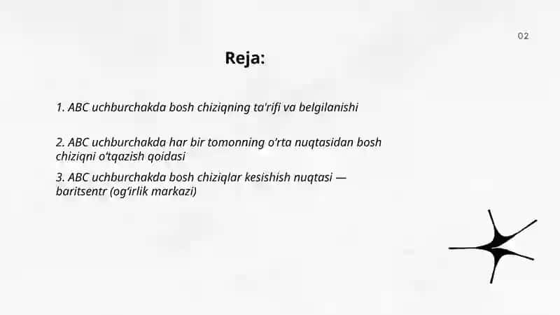 ABC uchburchak tekisligining bosh chiziqlarini oʻtqazish 2