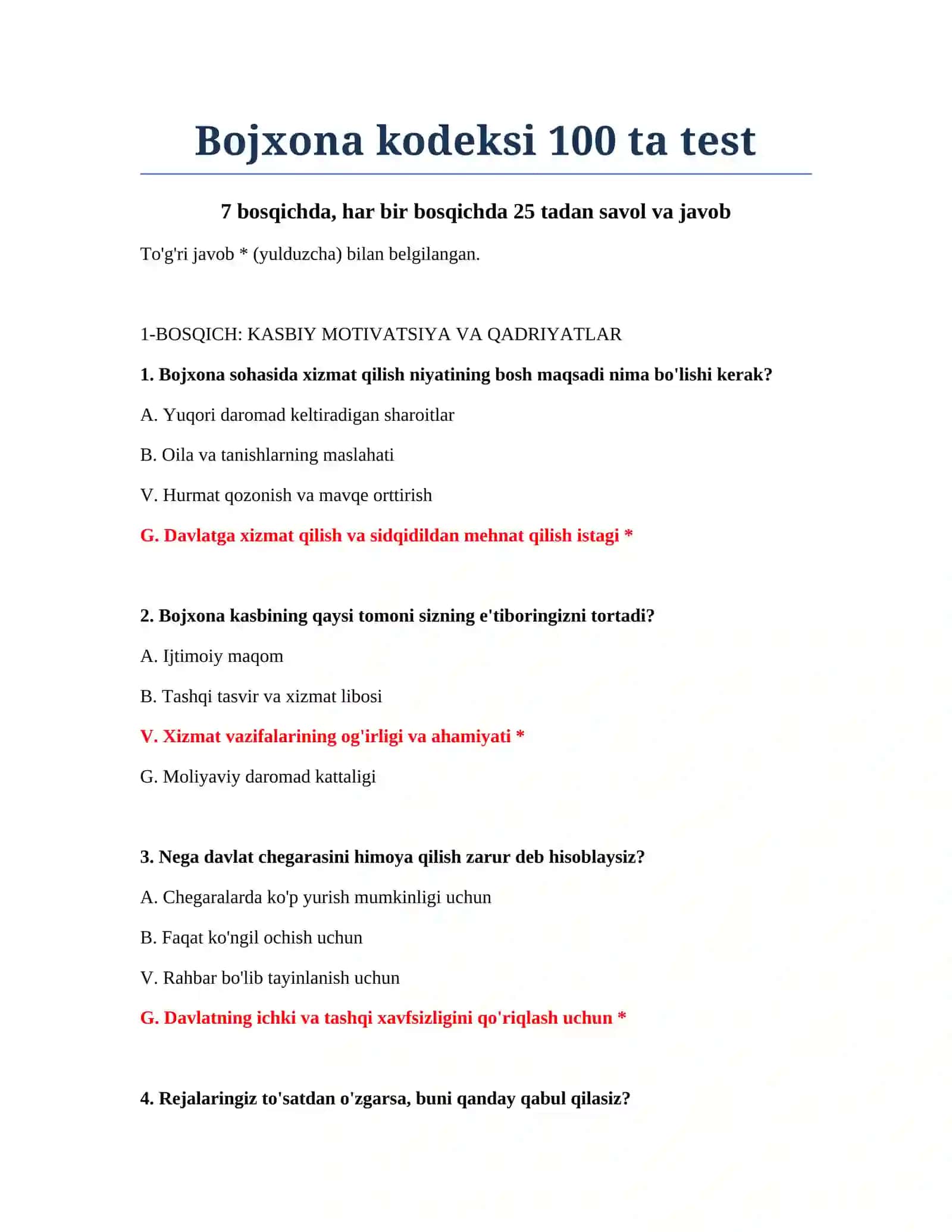 Bojxona kodeksi 100 ta test 2