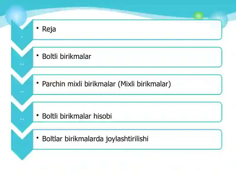 Boltli va parchin mixli birikmalar.Boltli birikmalar hisobi. Boltlar birikmalarda joylashtirilishi 2