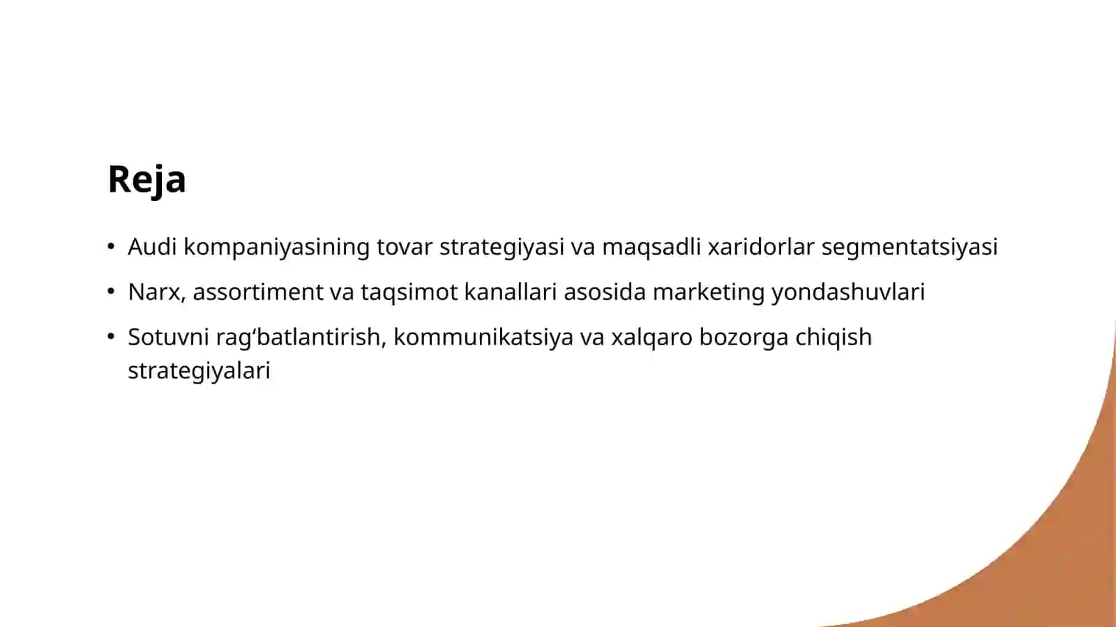 Audi kompaniyasining marketing strategiyasi 2