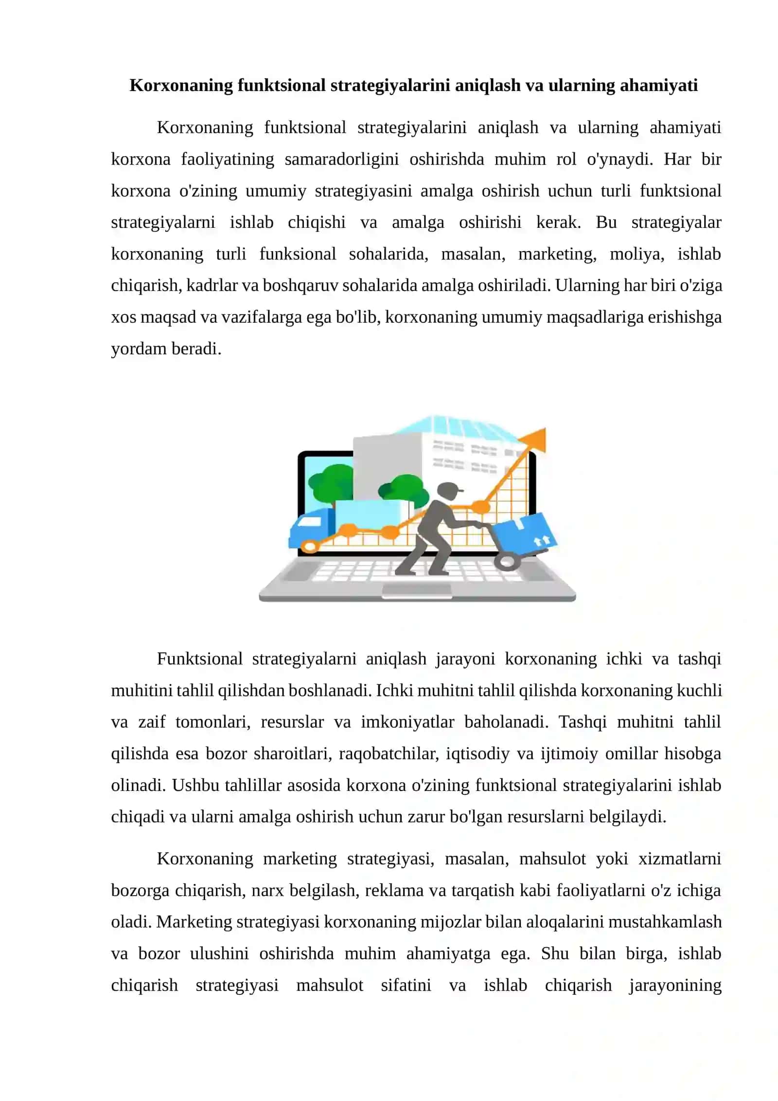 Korxonaning amaldagi funktsional strategiyalerini tadqiq qilish1 2
