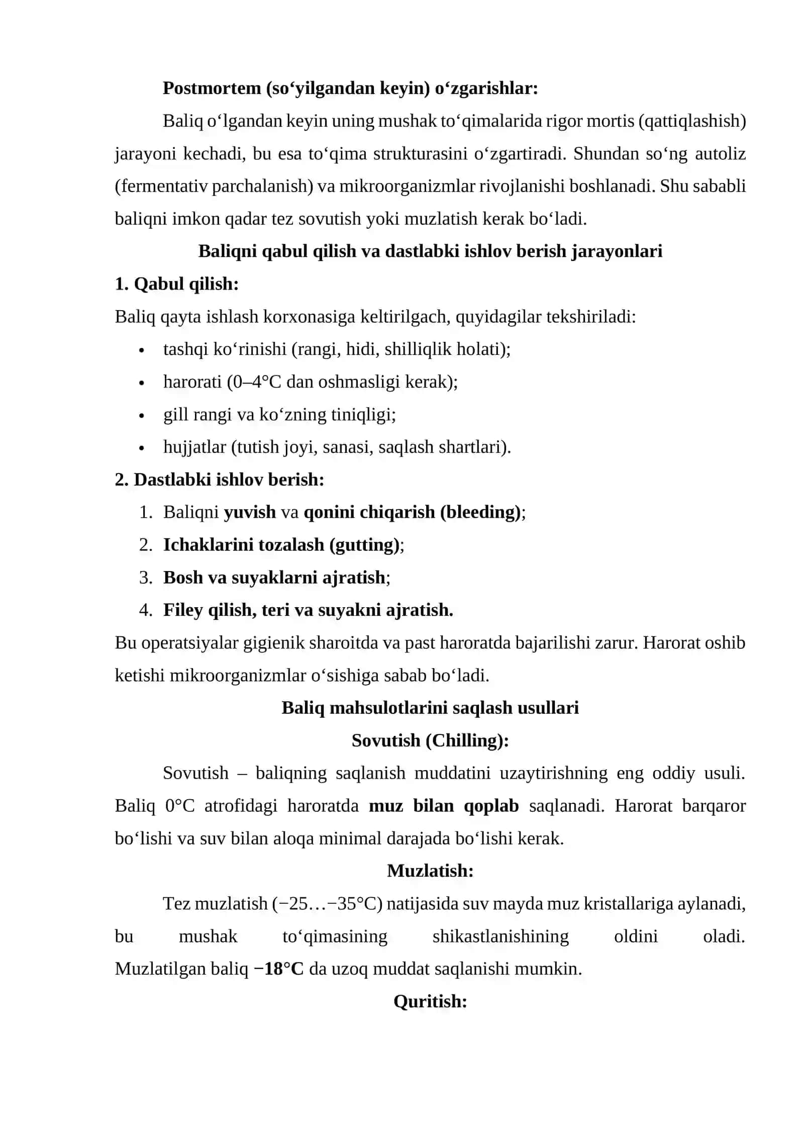 BALIQ VA BALIQ MAHSULOTLARINI QAYTA ISHLASH TEXNOLOGIYASI 2