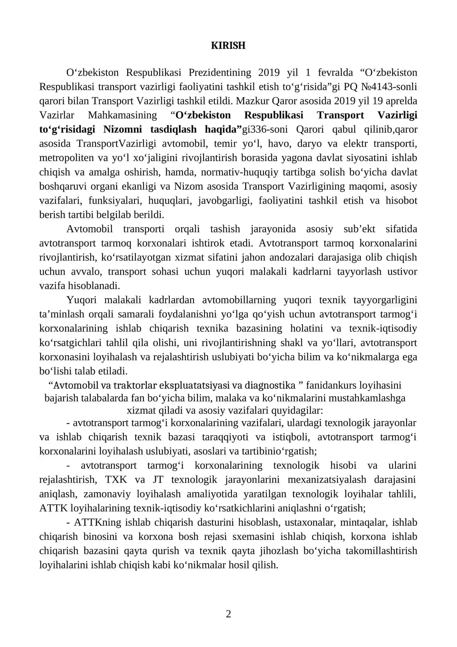 Avtomobil va traktorlar ekspluatatsiyasi va diagnostika 2