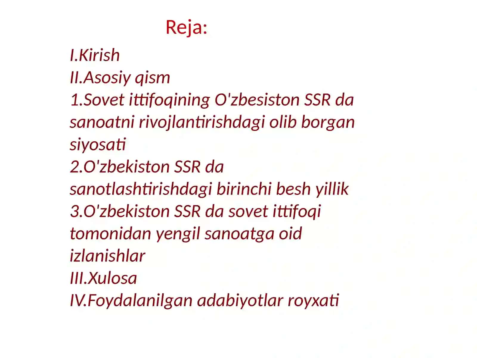Sovet hokimiyatining O'zbekiston SSR dagi sanoatlashtirish siyosati (1925-1941) 2