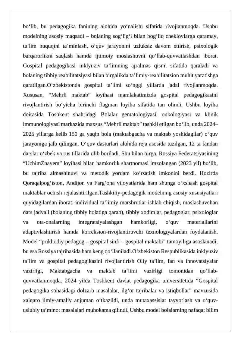 Gospital sharoitida ta’limning tashkiliy-pedagogik modeli 2