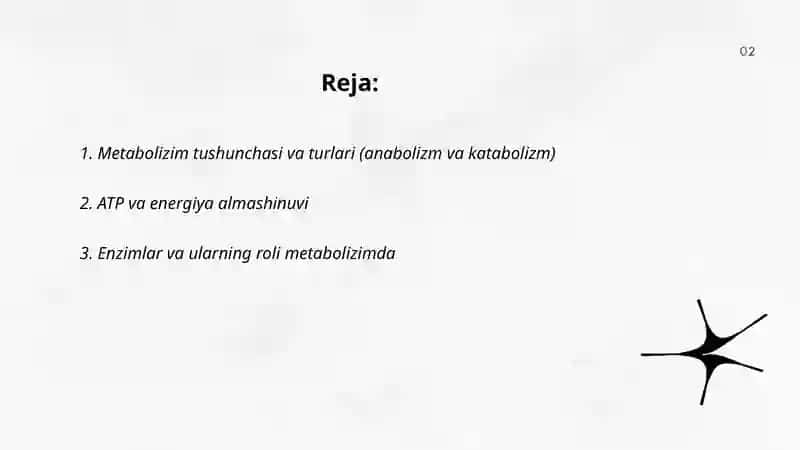 Metabolizim. Moddalar almashinuvi va ularni sarflanishi 2