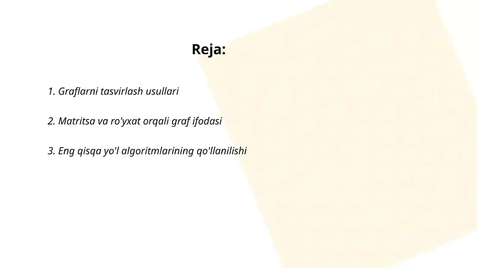 Graflarni dasturlash tillarida ifodalash usullari. Eng qisqa yo‘lni aniqlash algoritmlari 2