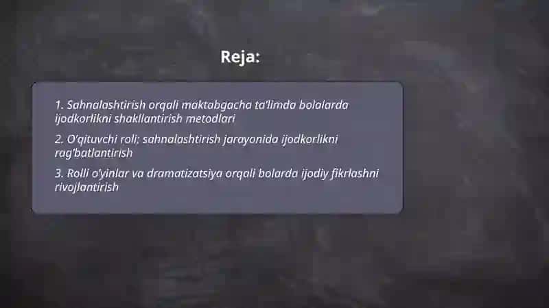 Maktabgacha taʼlim tashkilotlarida sahnalashtirish jarayonida bolalarda ijodkorlikni rivojlantirish 2